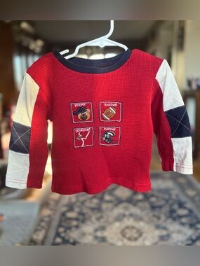 Kids Red Football Patch Long-Sleeve Shirt Vintage